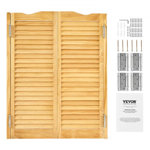 Swinging Cafe Doors, Arched Top Interior Saloon Doors 81.3 x 106.7 cm, Double Action Made of Pine Wood, with Hinges & Hardware, Easy to Install, for Hallway Kitchen Bar Pub Entrance, Log Color