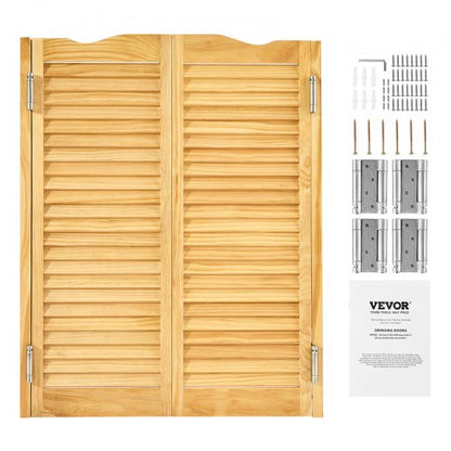 Swinging Cafe Doors, Arched Top Interior Saloon Doors 81.3 x 106.7 cm, Double Action Made of Pine Wood, with Hinges & Hardware, Easy to Install, for Hallway Kitchen Bar Pub Entrance, Log Color
