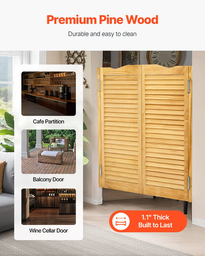 Swinging Cafe Doors, Arched Top Interior Saloon Doors 91.4 x 106.7 cm, Double Action Made of Pine Wood, with Hinges & Hardware, Easy to Install, for Hallway Kitchen Bar Pub Entrance, Log Color