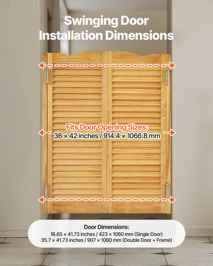 Swinging Cafe Doors, Arched Top Interior Saloon Doors 91.4 x 106.7 cm, Double Action Made of Pine Wood, with Hinges & Hardware, Easy to Install, for Hallway Kitchen Bar Pub Entrance, Log Color
