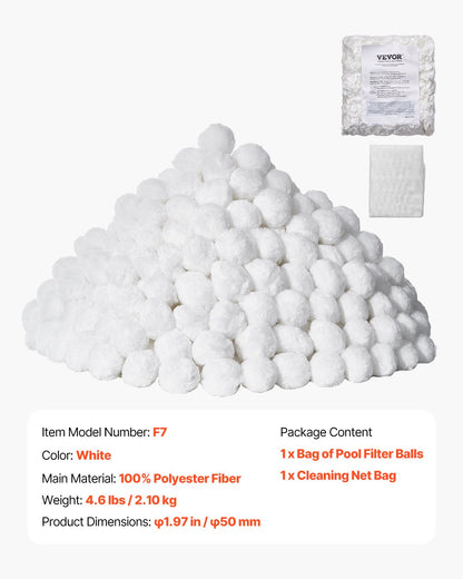 Poolfilterbollar för sandfilter, 2 kg/4,6 lbs, filterbollar ersätter poolfiltersand, återanvändbara polyesterfiberfilterbollar med tvättpåse, för ovanmarkspool, akvarium