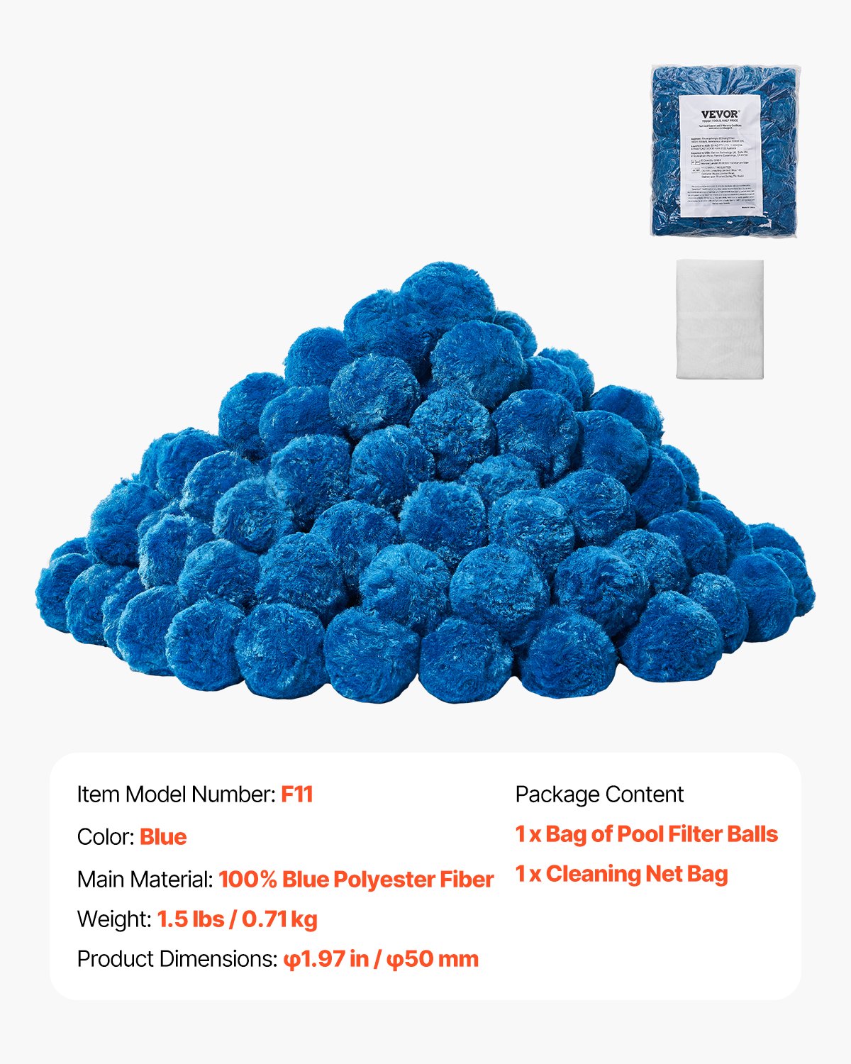 Pool Filter Balls for Sand Filter, 0.7 kg/1.5 lbs, Filter Balls Replace Pool Filter Sand, Reusable Blue Polyester Fiber Filter Media with Wash Bag, for Swimming Pool Aquarium Tank Above Ground Pool