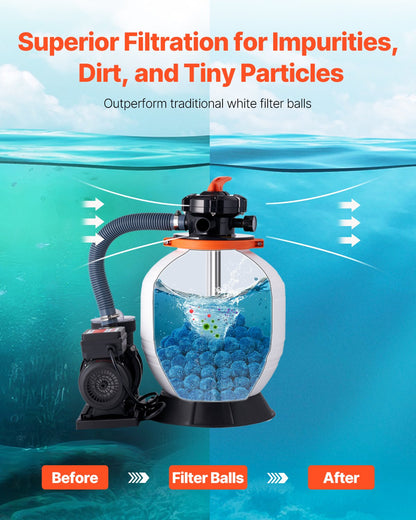 Pool Filter Balls for Sand Filter, 1.8 kg/4 lbs, Filter Balls Replace Pool Filter Sand, Reusable Blue Polyester Fiber Filter Media with Wash Bag, for Swimming Pool Aquarium Tank Above Ground Pool