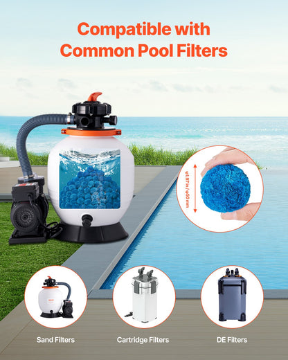 Pool Filter Balls for Sand Filter, 1.8 kg/4 lbs, Filter Balls Replace Pool Filter Sand, Reusable Blue Polyester Fiber Filter Media with Wash Bag, for Swimming Pool Aquarium Tank Above Ground Pool