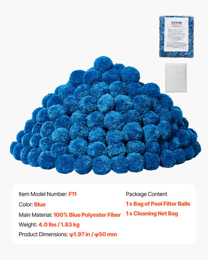 Pool Filter Balls for Sand Filter, 1.8 kg/4 lbs, Filter Balls Replace Pool Filter Sand, Reusable Blue Polyester Fiber Filter Media with Wash Bag, for Swimming Pool Aquarium Tank Above Ground Pool