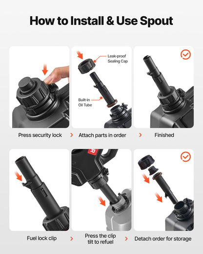 Bränslebehållare, 5 l, bensindunk med pip och låsbart fäste, 15 l/min maxflödeshastighet, säker och läckagesäker, bärbar platt vätskebehållare för de flesta bilar, motorcyklar, ATV, UTV, svart