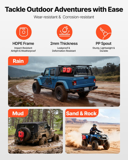 Bränslebehållare, 5 l, bensindunk med pip och låsbart fäste, 15 l/min maxflödeshastighet, säker och läckagesäker, bärbar platt vätskebehållare för de flesta bilar, motorcyklar, ATV, UTV, röd