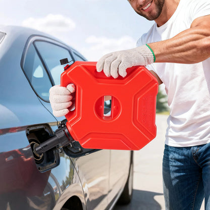 Bränslebehållare, 5 l, bensindunk med pip och låsbart fäste, 15 l/min maxflödeshastighet, säker och läckagesäker, bärbar platt vätskebehållare för de flesta bilar, motorcyklar, ATV, UTV, röd