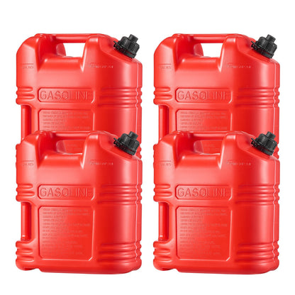 Fuel Container, 19 L, Gas Tank with Spout & Clear Scale, 15 L/min Max Flow Rate, Secure & Leak-proof, Portable Flat Fluid Container for Most Cars Motorcycle ATV UTV, Red, 4 Packs