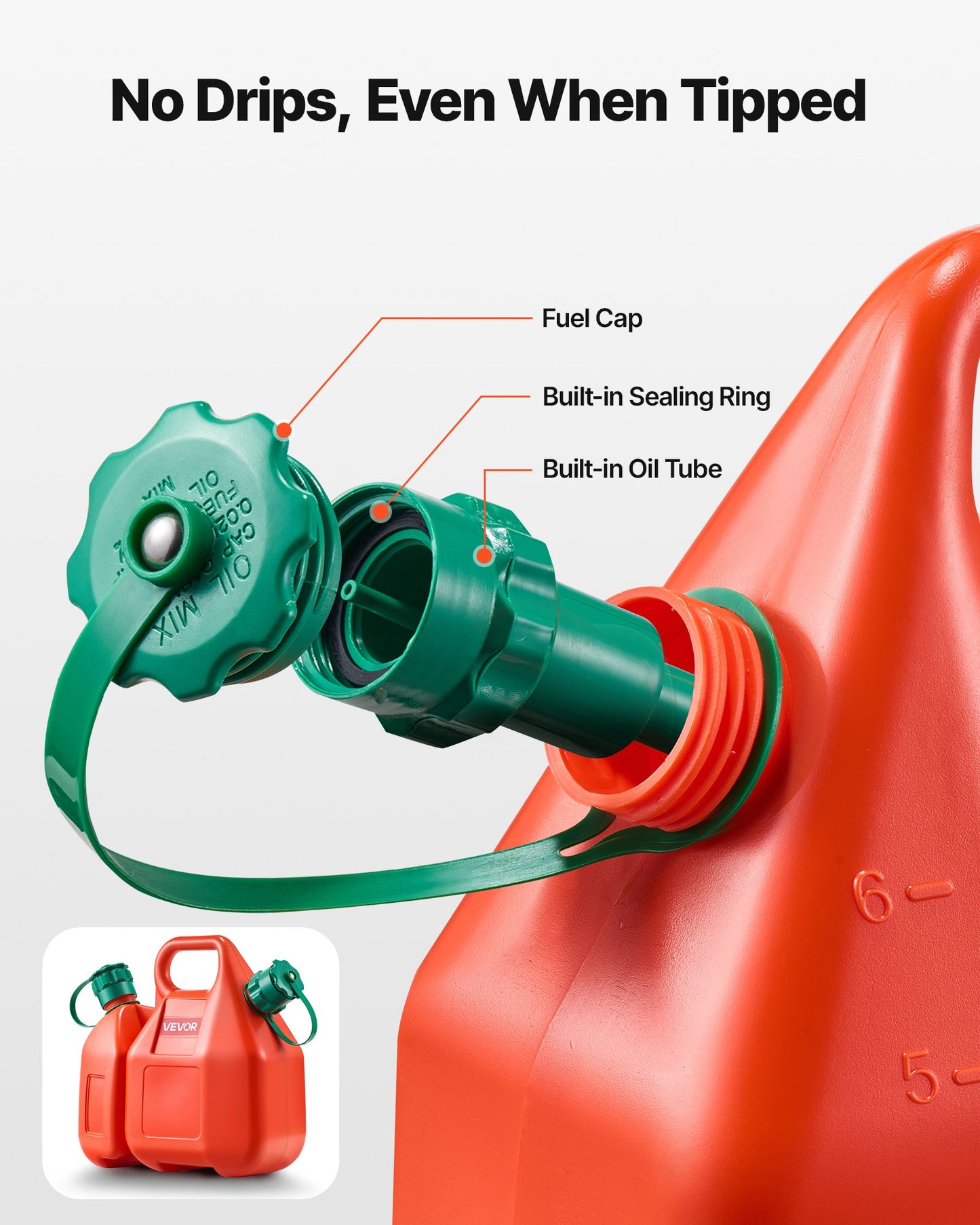Bränslebehållare, 6 l, bränsletank med pip och 1,9 l extra oljebehållare, 5,5 l/min maxflödeshastighet, läckagesäker och bärbar platt vätskebehållare för de flesta bilar, motorcyklar, ATV, UTV