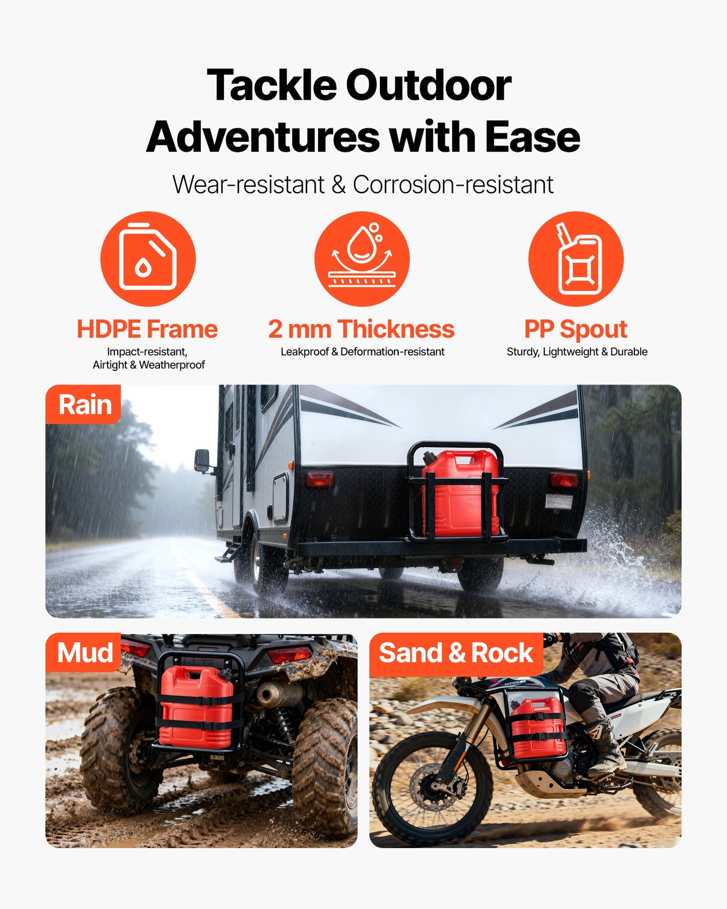 Bränslebehållare, 19 l, bensintank med pip och tydlig skala, 15 l/min maxflödeshastighet, säker och läckagesäker, bärbar platt vätskebehållare för de flesta bilar, motorcyklar, ATV, UTV, röd, 1-pack