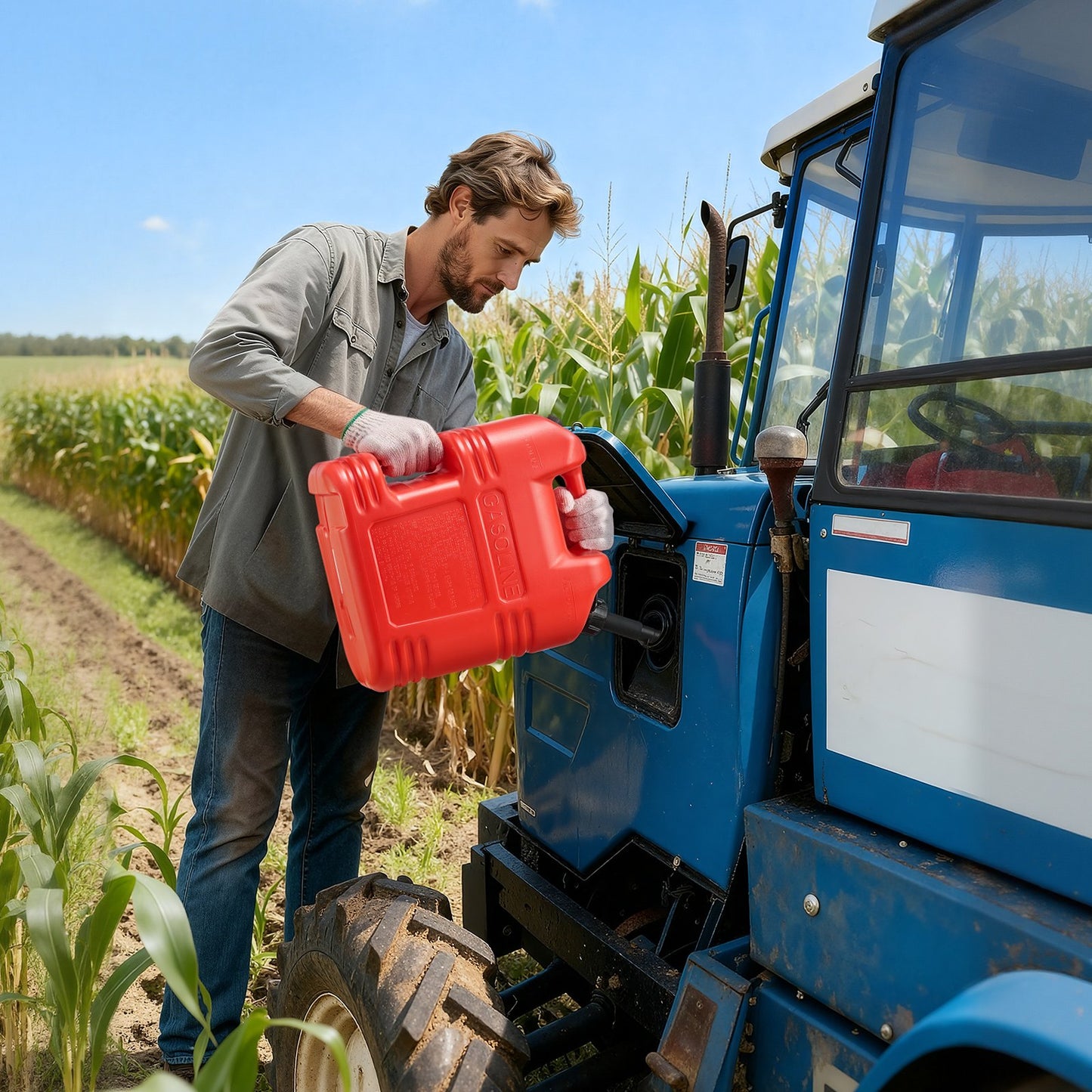 Bränslebehållare, 19 l, bensintank med pip och tydlig skala, 15 l/min maxflödeshastighet, säker och läckagesäker, bärbar platt vätskebehållare för de flesta bilar, motorcyklar, ATV, UTV, röd, 1-pack