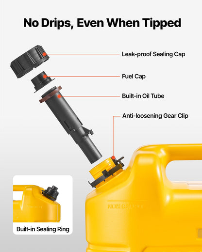 Bränslebehållare, 19 l, bensintank med pip och tydlig skala, 15 l/min maxflödeshastighet, säker och läckagesäker, bärbar platt vätskebehållare för de flesta bilar, motorcyklar, SUV, ATV, UTV, gul, 2-pack