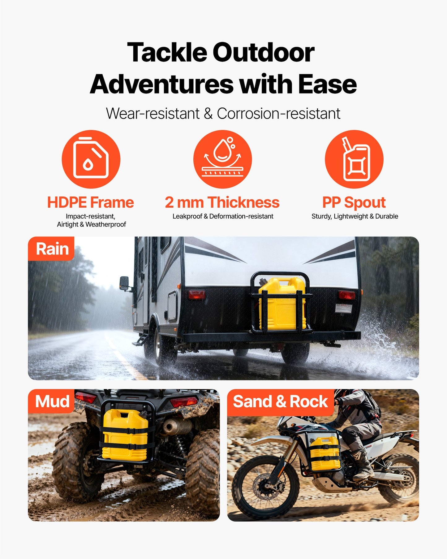 Bränslebehållare, 19 l, bensintank med pip och tydlig skala, 15 l/min maxflödeshastighet, säker och läckagesäker, bärbar platt vätskebehållare för de flesta bilar, motorcyklar, SUV, ATV, UTV, gul, 2-pack