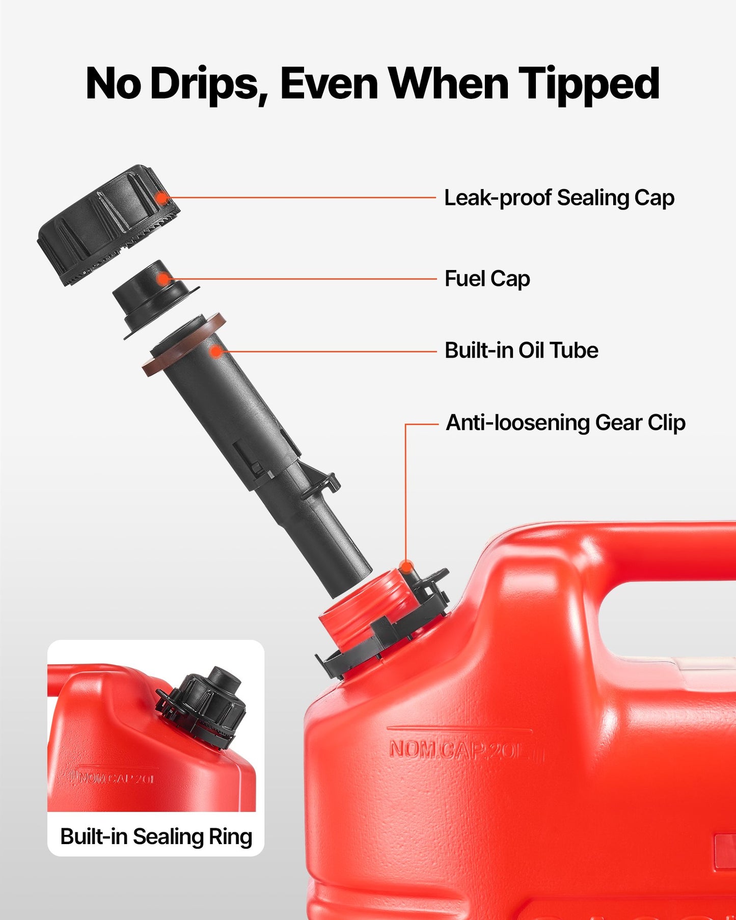 Bränslebehållare, 19 l, bensintank med pip och genomskinlig skala, 15 l/min maxflödeshastighet, säker och läckagesäker, bärbar platt vätskebehållare för de flesta bilar, motorcyklar, ATV, UTV, röd, 2-pack