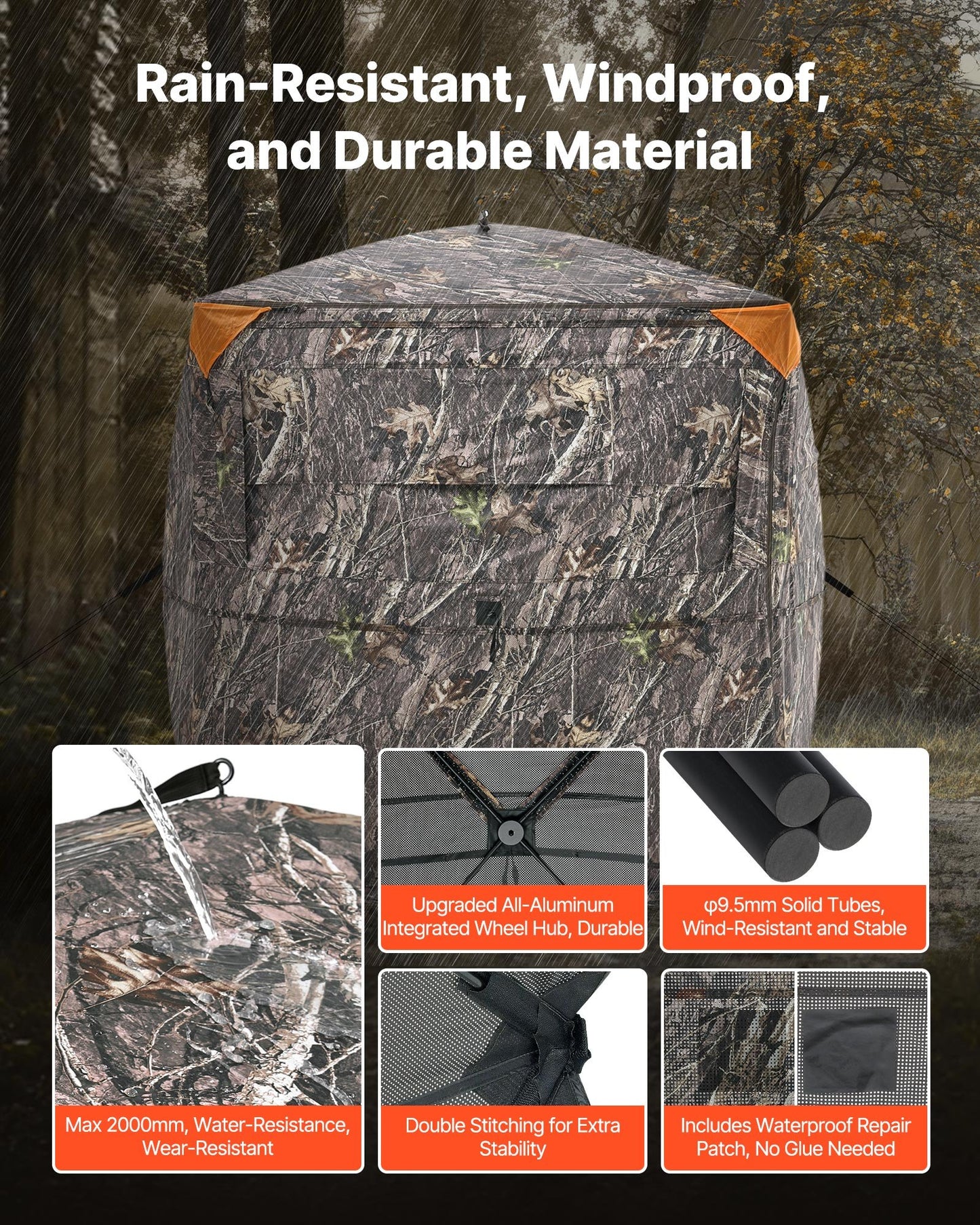 Hunting Blind, 2-3 Person See Through Ground Blinds with Carrying Bag, 360 Degree Portable Camouflage Tent, Durable Concealed Shelter with Silent Side Door and Window, for Turkey and Deer