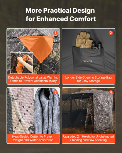 Hunting Blind, 2-3 Person Thermal Ground Blinds with Tri-Leg Chair and Carrying Bag, Portable Camouflage Tent, Durable Concealed Shelter with Silent Zipper Door and Window, for Turkey Deer