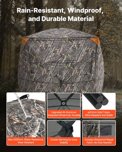 Hunting Blind, 4-5 Person See Through Ground Blinds with Carrying Bag, 360 Degree Portable Camouflage Tent, Durable Concealed Shelter with Silent Zipper Door and Window, for Turkey and Deer