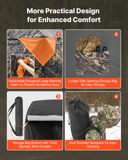 Hunting Blind, 4-5 Person See Through Ground Blinds with Carrying Bag, 360 Degree Portable Camouflage Tent, Durable Concealed Shelter with Silent Zipper Door and Window, for Turkey and Deer