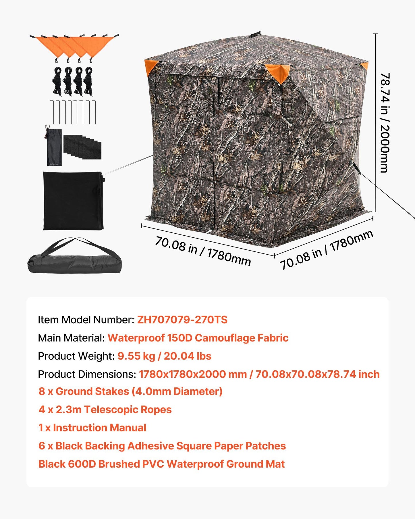 Hunting Blind, 4-5 Person See Through Ground Blinds with Carrying Bag, 270 Degree Portable Camouflage Tent, Durable Concealed Shelter with Silent Magnetic Door and Window, for Turkey and Deer