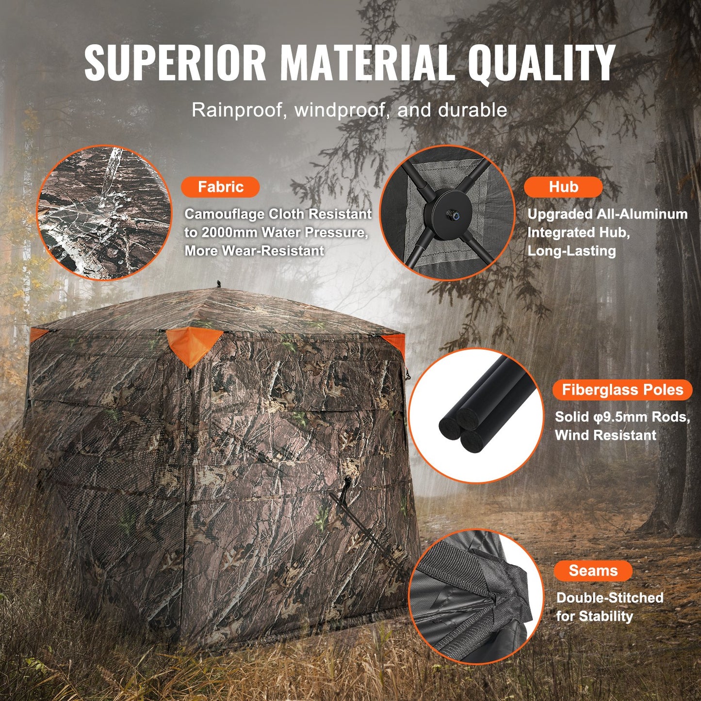 Hunting Blind 270° See Through Ground Blind One-Way Mesh for 4-5 Person