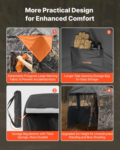 Hunting Blind, 6-7 Person Ground Blinds with Carrying Bag, Portable Camouflage Tent, Reinforced Durable Concealed Shelter with Silent Zipper Door and Window, for Turkey and Deer