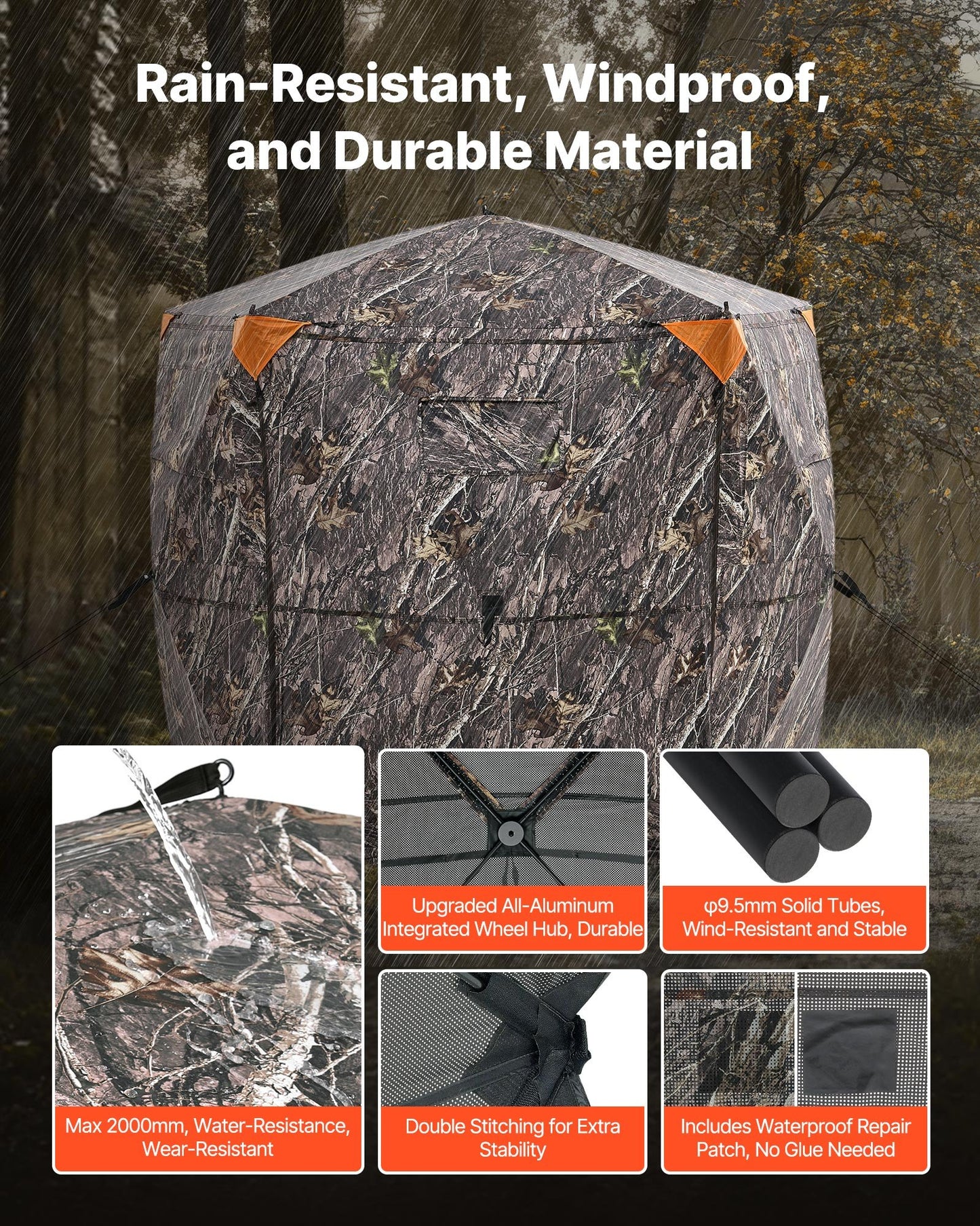 Hunting Blind, 6-7 Person, 288 Degree 5 Side See-Through Ground Blinds with Carrying Bag, Portable Camouflage Tent, Durable Concealed Shelter with Silent Zipper Door and Window, for Turkey Deer