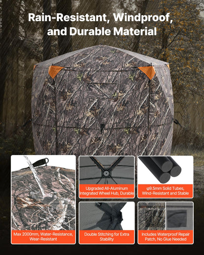 Hunting Blind, 6-7 Person, 288 Degree 5 Side See-Through Ground Blinds with Carrying Bag, Portable Camouflage Tent, Durable Concealed Shelter with Silent Zipper Door and Window, for Turkey Deer