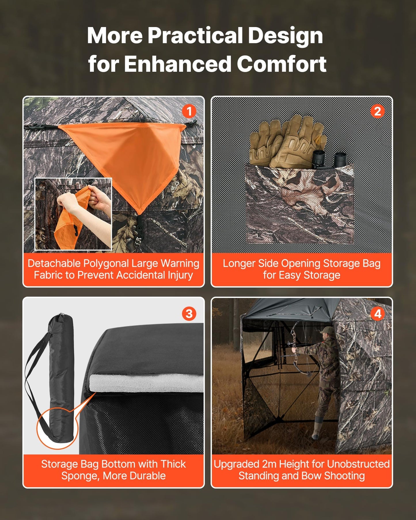 Hunting Blind, 6-7 Person, 288 Degree 5 Side See-Through Ground Blinds with Carrying Bag, Portable Camouflage Tent, Durable Concealed Shelter with Silent Zipper Door and Window, for Turkey Deer