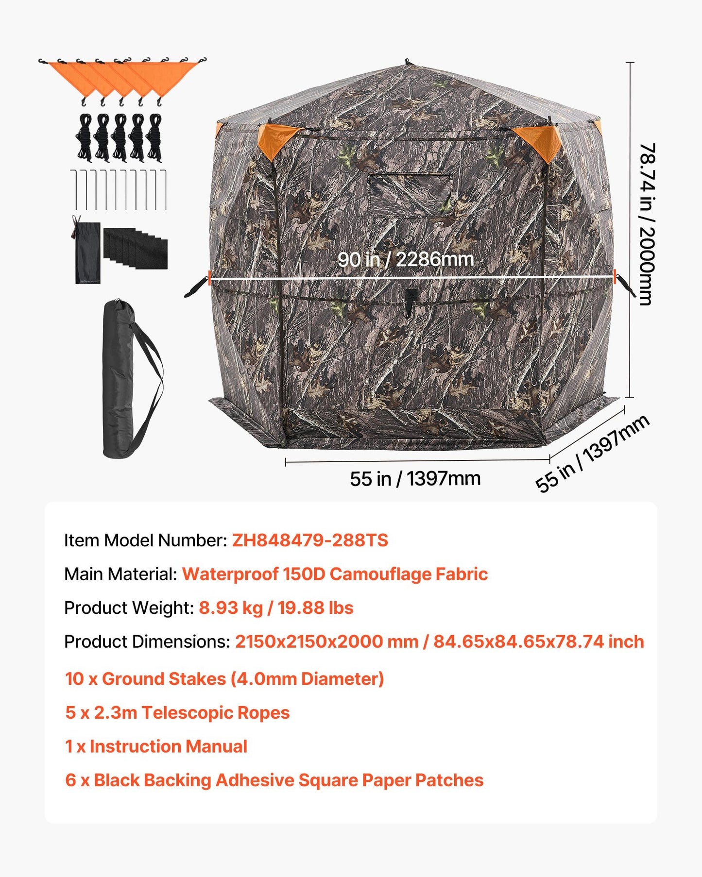 Hunting Blind, 6-7 Person, 288 Degree 5 Side See-Through Ground Blinds with Carrying Bag, Portable Camouflage Tent, Durable Concealed Shelter with Silent Zipper Door and Window, for Turkey Deer