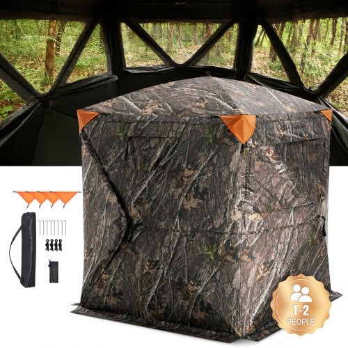 Hunting Blind 270° See Through Ground Blind 3 Windows Mesh for 1-2 Person