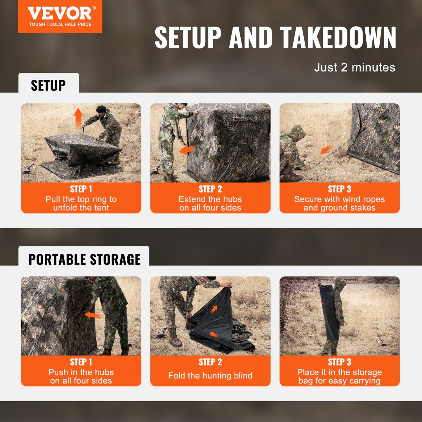 Hunting Blind 270° See Through Ground Blind 3 Windows Mesh for 2-3 Person