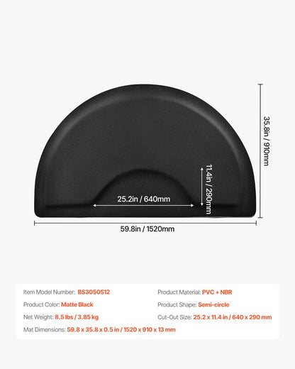 Salongsmatta för hårstylist, 1520 x 910 mm halvcirkelformad salongsstolsmatta, 13 mm förtjockad anti-trötthetsmatta för frisörer med runda utskärningar, lättrengjord PVC-yta och snubbelsäkra, avfasade kanter