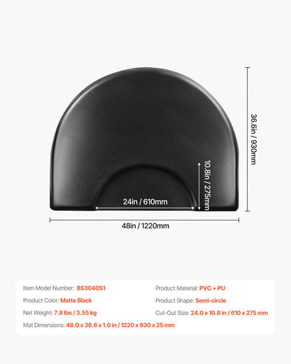 Salongsmatta för hårstylist, 1220 x 930 mm halvcirkelformad salongsstolsmatta, 25 mm förtjockad anti-trötthetsmatta för frisörer med runda utskärningar, lättrengjord PVC-yta och snubbelsäkra, avfasade kanter