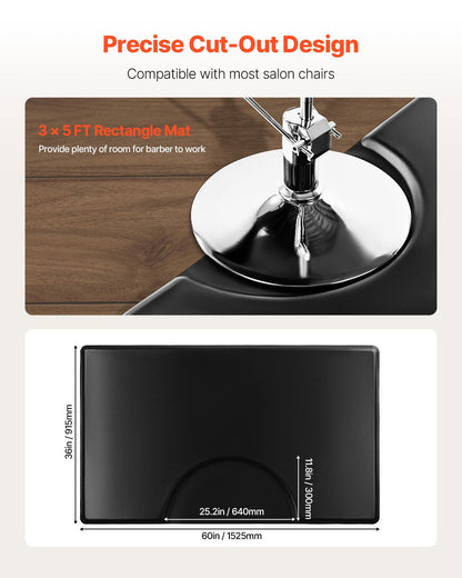 Salon Mat for Hair Stylist, 1525 x 915 mm Rectangle Salon Chair Mat Anti Fatigue, 23mm Thickened PVC + PU Barber Shop Floor Mat with Round Cut Out, Anti-Trip Beveled Edges & Non-slip Bottom