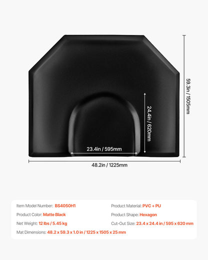 Salongsmatta för hårstylist, 1225 x 1505 mm hexagonmatta för salongsstolar, anti-trötthetsmatta, 25 mm förtjockad golvmatta för barbershop med runda urskärningar, lättrengjord PVC-yta och snubbelsäkra, avfasade kanter