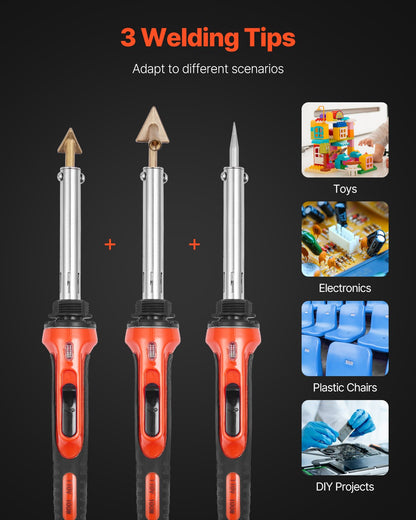 Plastsvetssats, 60W/100W dubbelkraftslödkolv för plastsvetsning med 3 svetsspetsar och 20 svetstrådar, professionellt svetsverktyg för plastreparation för bilstötfångare, kajaker, leksaker, elektronik