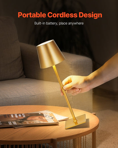 Sladdlös bordslampa, 2-pack, 5200mAh inbyggt laddningsbart batteri, skrivbordslampa med 3 färger steglös dimning, 3000-6500K färgtemperatur, bordslampa för restaurang, sovrum, utomhus, guld