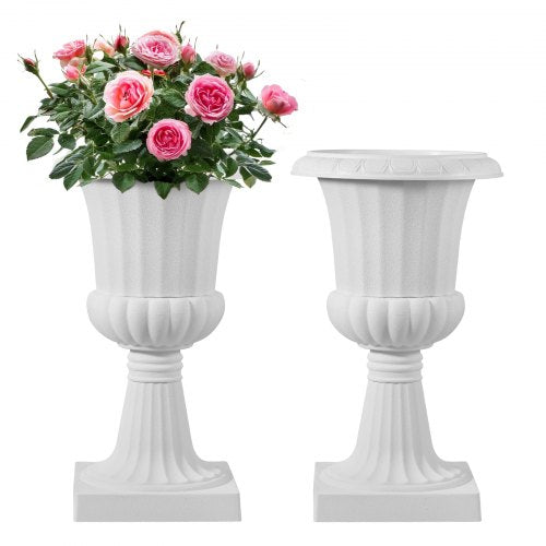 Plastic Urn Planters, 25 x 42 cm, 2 Pack White Classic Flower Pots Front Porch Planters, Indoor & Outdoor Vase for Wedding, Party, Event, Home, Stage, Garden, Balcony, Patio Decoration