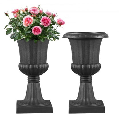 Plasturnplanter, 25 x 42 cm, 2-pack svarta klassiska blomkrukor för veranda, inomhus- och utomhusvas för bröllop, fest, evenemang, hem, scen, trädgård, balkong, uteplatsdekoration