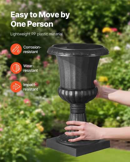 Plasturnplanter, 25 x 42 cm, 2-pack svarta klassiska blomkrukor för veranda, inomhus- och utomhusvas för bröllop, fest, evenemang, hem, scen, trädgård, balkong, uteplatsdekoration