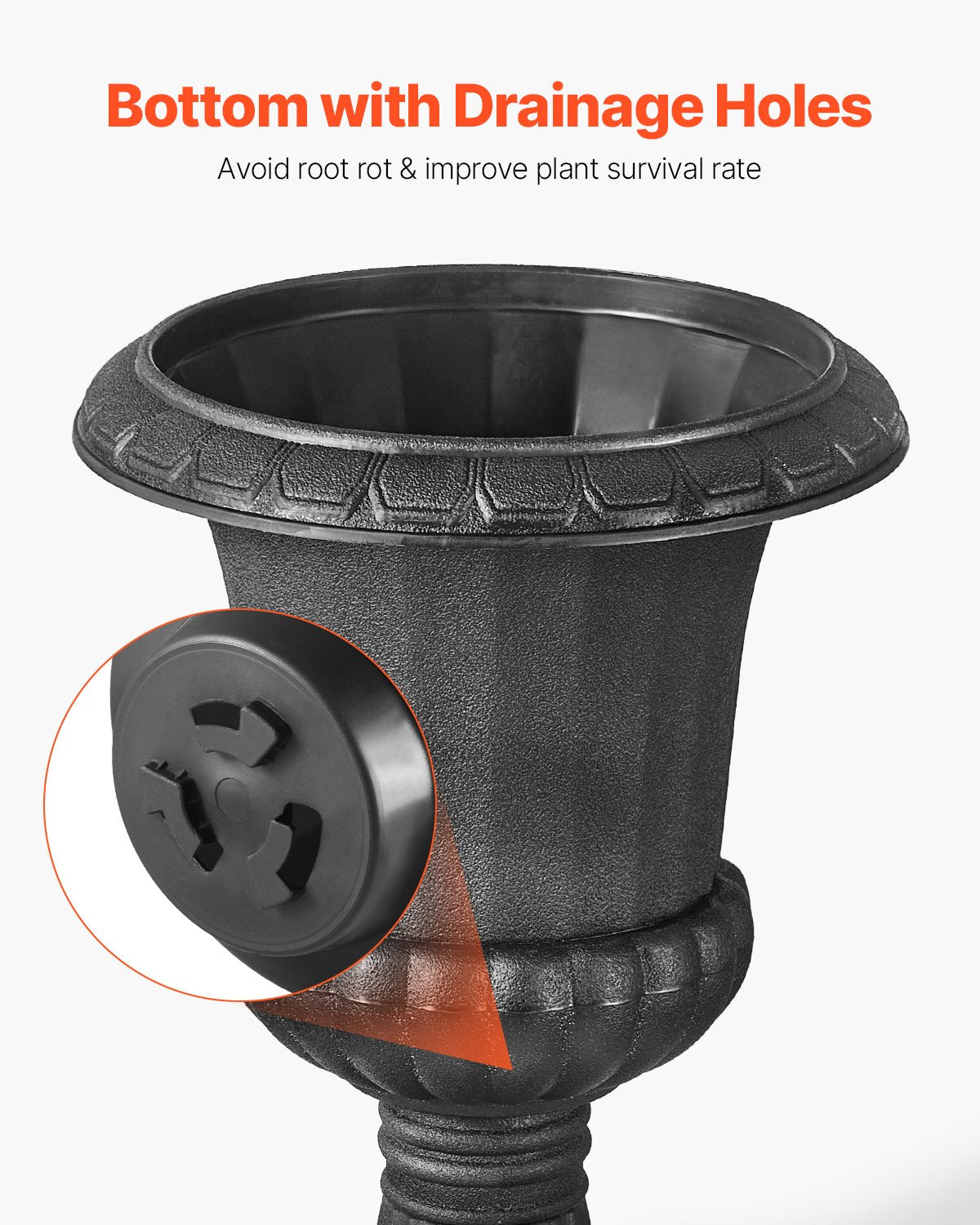 Plasturnplanter, 25 x 42 cm, 2-pack svarta klassiska blomkrukor för veranda, inomhus- och utomhusvas för bröllop, fest, evenemang, hem, scen, trädgård, balkong, uteplatsdekoration