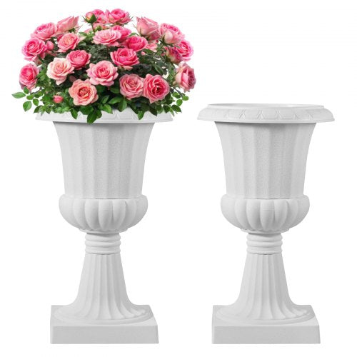 Plastic Urn Planters, 40 x 67 cm, 2 Pack White Classic Flower Pots Front Porch Planters, Indoor & Outdoor Vase for Wedding, Party, Event, Home, Stage, Garden, Balcony, Patio Decoration