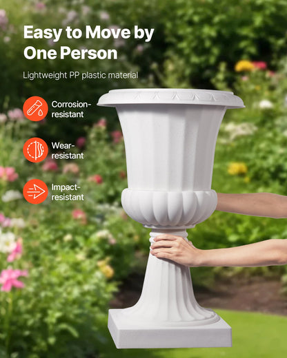 Plastic Urn Planters, 40 x 67 cm, 2 Pack White Classic Flower Pots Front Porch Planters, Indoor & Outdoor Vase for Wedding, Party, Event, Home, Stage, Garden, Balcony, Patio Decoration