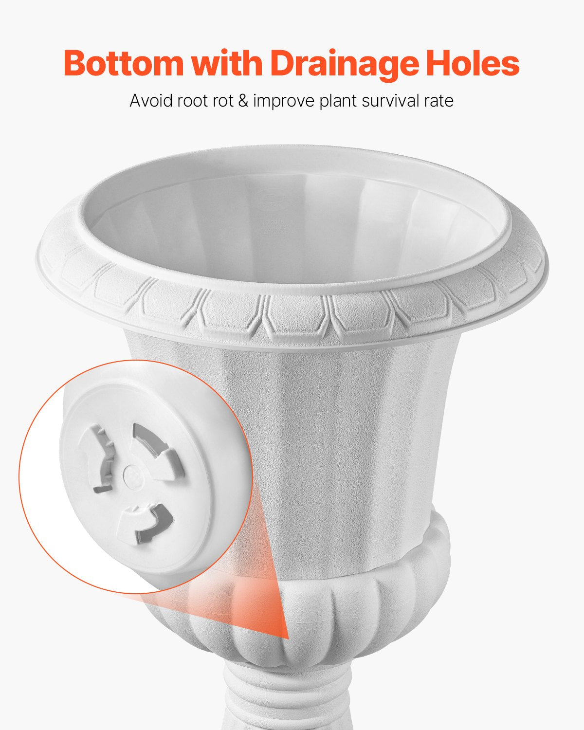 Plastic Urn Planters, 40 x 67 cm, 2 Pack White Classic Flower Pots Front Porch Planters, Indoor & Outdoor Vase for Wedding, Party, Event, Home, Stage, Garden, Balcony, Patio Decoration