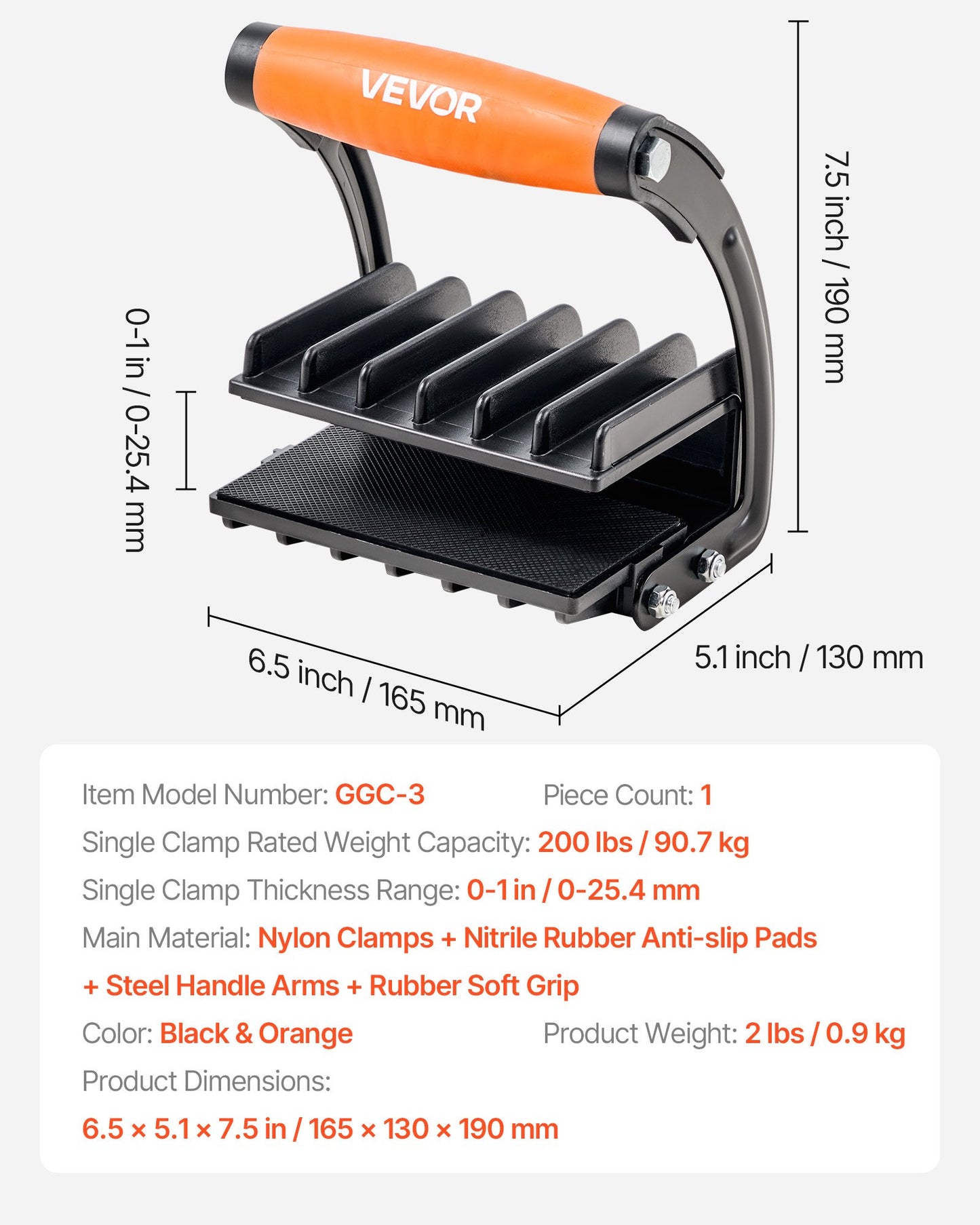 Plywood Carrier, 90.7 kg Single lamp Capacity, Adjustable Drywall Carrying Tool for 0-25.4 mm Thickness Boards, Plywood Carrier with Non-Slip Grips for Plastic Boards, Plywood, Drywall