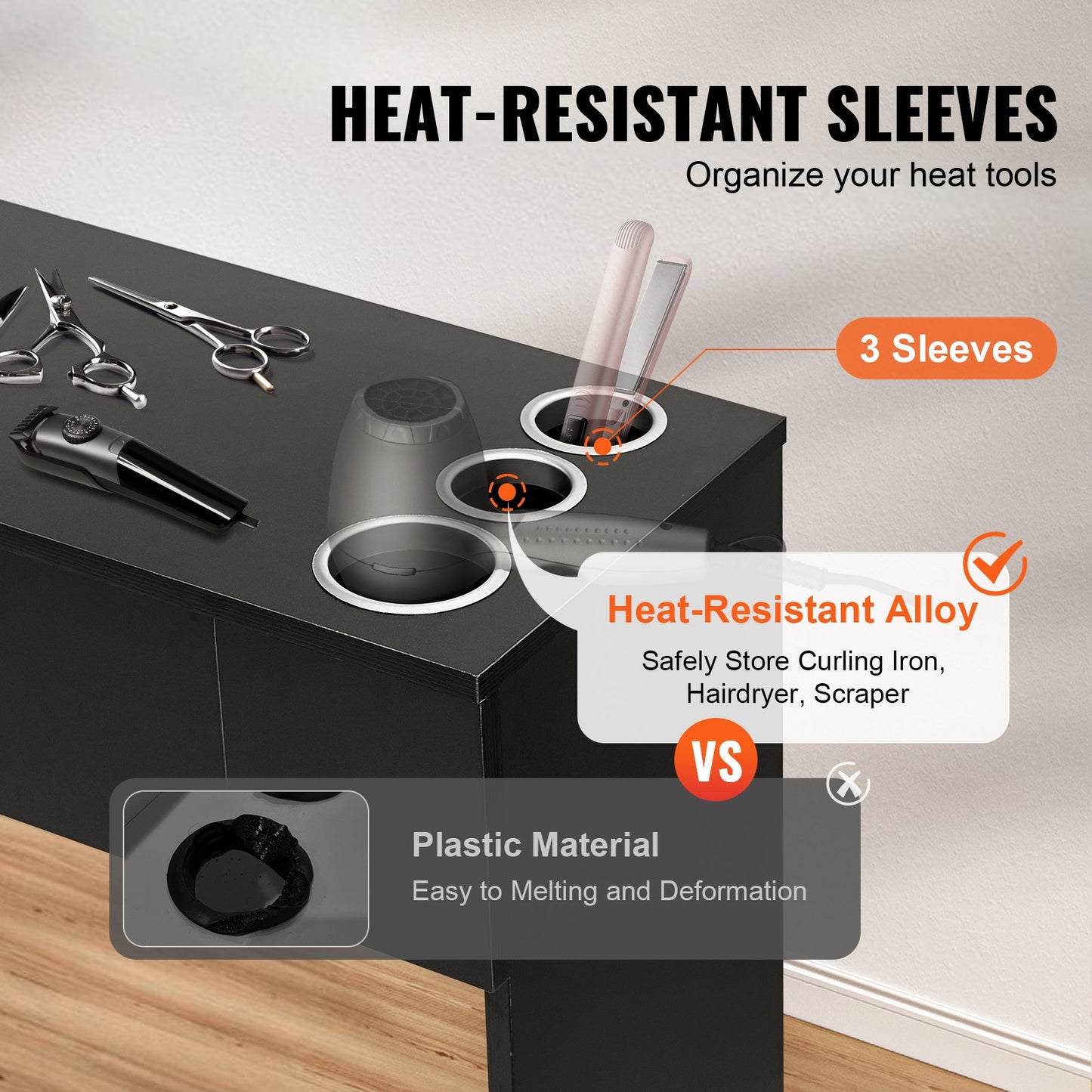 Salon Station, Wall Mount Barber Salon Station for Hair Stylist, Beauty Spa Furniture Set, 1 Storage Cabinet, 3 Cubbies and 2 Drawers(One Lockable), Black