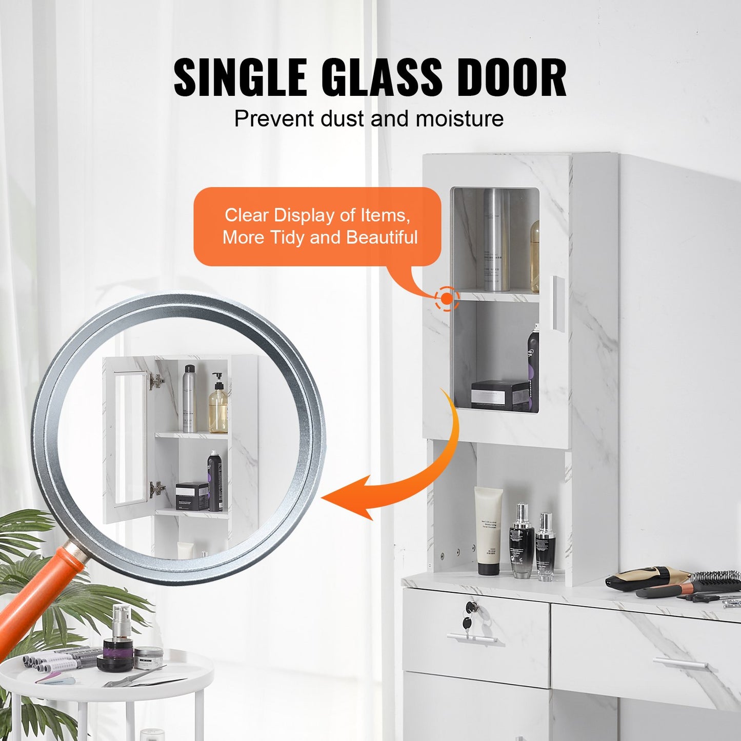 Salon Station, Wall Mount Barber Salon Station for Hair Stylist, Beauty Spa Furniture Set, 1 Storage Cabinet, 3 Cubbies and 2 Drawers(One Lockable), White