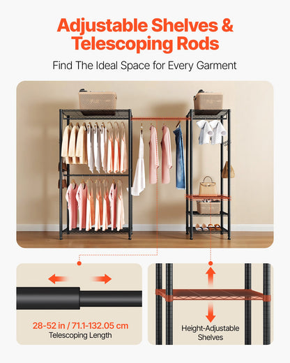 Clothing Garment Rack, Heavy Duty Clothes Rack, Freestanding Clothes Racks with Steel Frame, 363 kg Load Capacity Closet Wardrobe with Storage Shelves for Bedroom, Clothing Store, Hallway