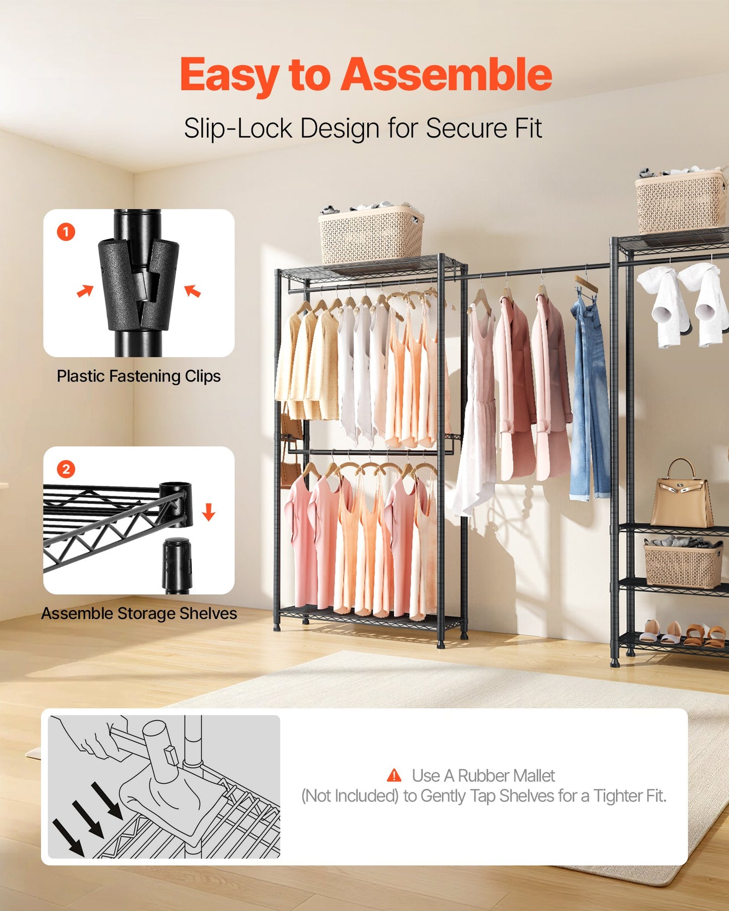 Clothing Garment Rack, Heavy Duty Clothes Rack, Freestanding Clothes Racks with Steel Frame, 363 kg Load Capacity Closet Wardrobe with Storage Shelves for Bedroom, Clothing Store, Hallway
